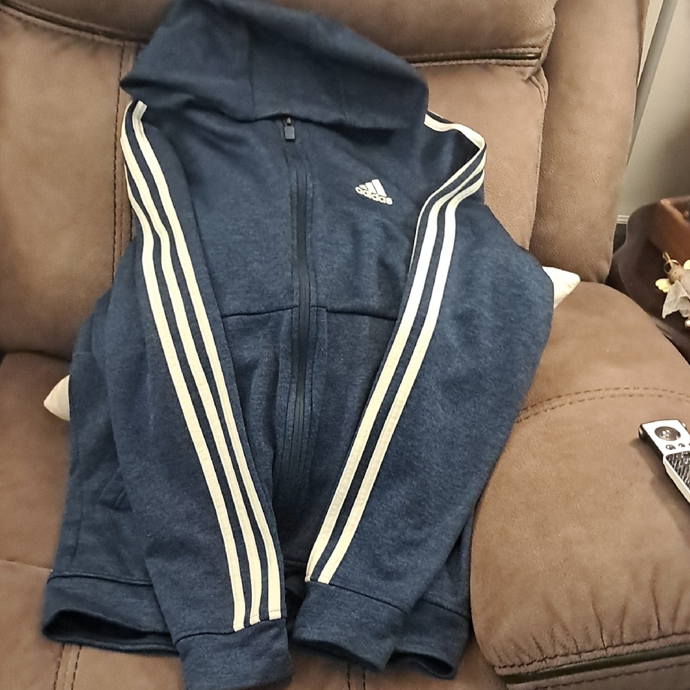 Adidas Dark Blue Jacket with Cream Stripes